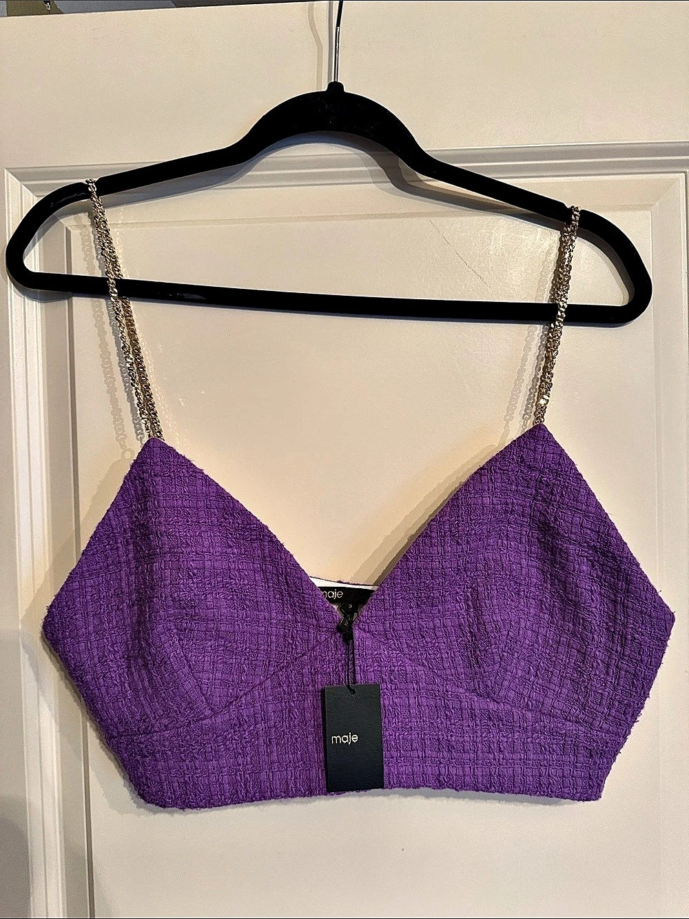 NWTS - Maje - Tweed Bra-Style Crop Top - Purple Size 3